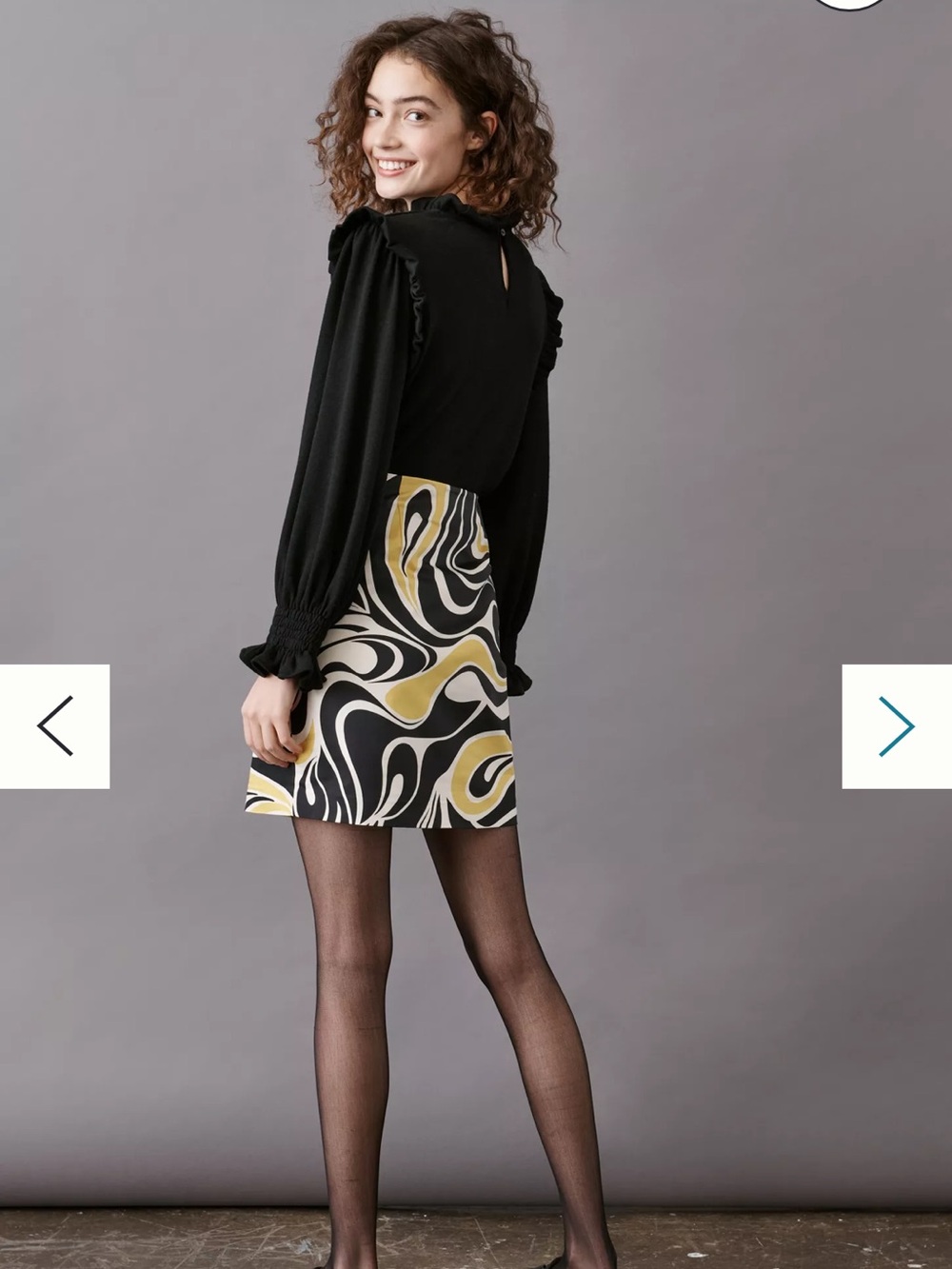 Corey Lynn Calter Black, Cream & Mustard Swirl Mini Skirt Anthologies